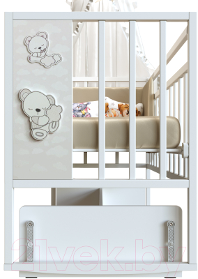 Детская кроватка VDK Mini Loft 3D поперечный маятник Teddy (белый)