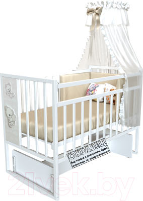 Детская кроватка VDK Mini Loft 3D маятник и ящик Teddy (белый)