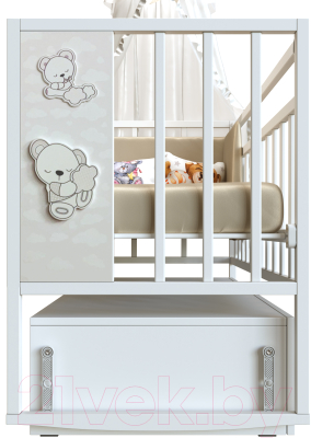 Детская кроватка VDK Mini Loft 3D маятник и ящик Teddy (белый)