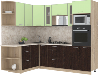 Кухонный гарнитур Интерлиния Мила 1.68x2.4 левая (салатовый/дуб венге/малага) - 