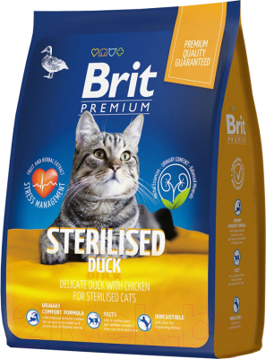Сухой корм для кошек Brit Premium Cat Sterilized Duck & Chicken / 5049820 (2кг)