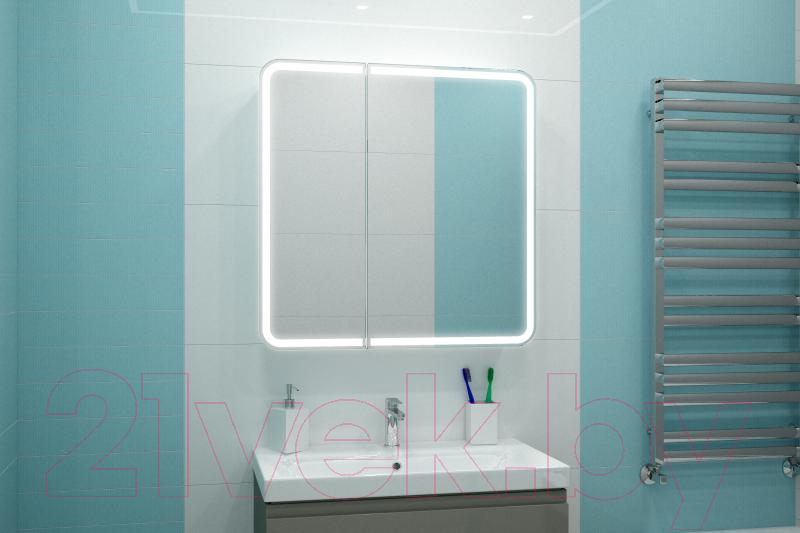 Шкаф с зеркалом для ванной Misty Альфредо 80x80 / МВК24