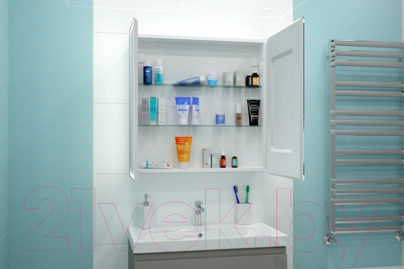 Шкаф с зеркалом для ванной Misty Альфредо 80x80 / МВК24