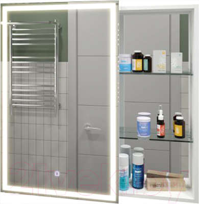 Шкаф с зеркалом для ванной Misty Аперио 80x80 L / МВК006 (с розеткой)