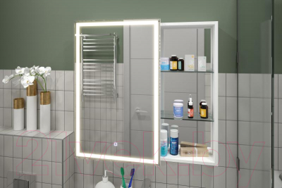 Шкаф с зеркалом для ванной Misty Аперио 80x80 L / МВК006 (с розеткой)