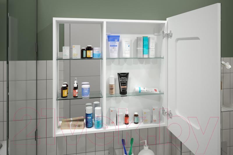 Шкаф с зеркалом для ванной Misty Аперио 80x80 R / МВК007 (с розеткой)