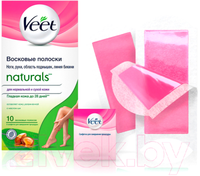Восковые полоски Veet Naturals Easy Gel-Wax с маслом ши (10шт)