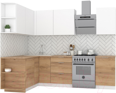 Готовая кухня Интермебель Микс Топ-15 2x1.6м левая (белый премиум/дуб крафт золотой/венато)