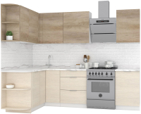 Готовая кухня Интермебель Микс Топ-15 2x1.6м левая (дуб каньон/вудлайн кремовый /венато) - 