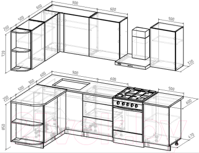 Готовая кухня Интермебель Микс Топ-15 2x1.6м левая (дуб каньон/вудлайн кремовый /венато)