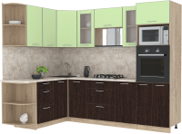 Кухонный гарнитур Интерлиния Мила 1.68x2.6 левая (салатовый/дуб венге/малага) - 