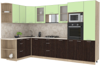 Кухонный гарнитур Интерлиния Мила 1.68x3.2 левая (салатовый/дуб венге/малага) - 