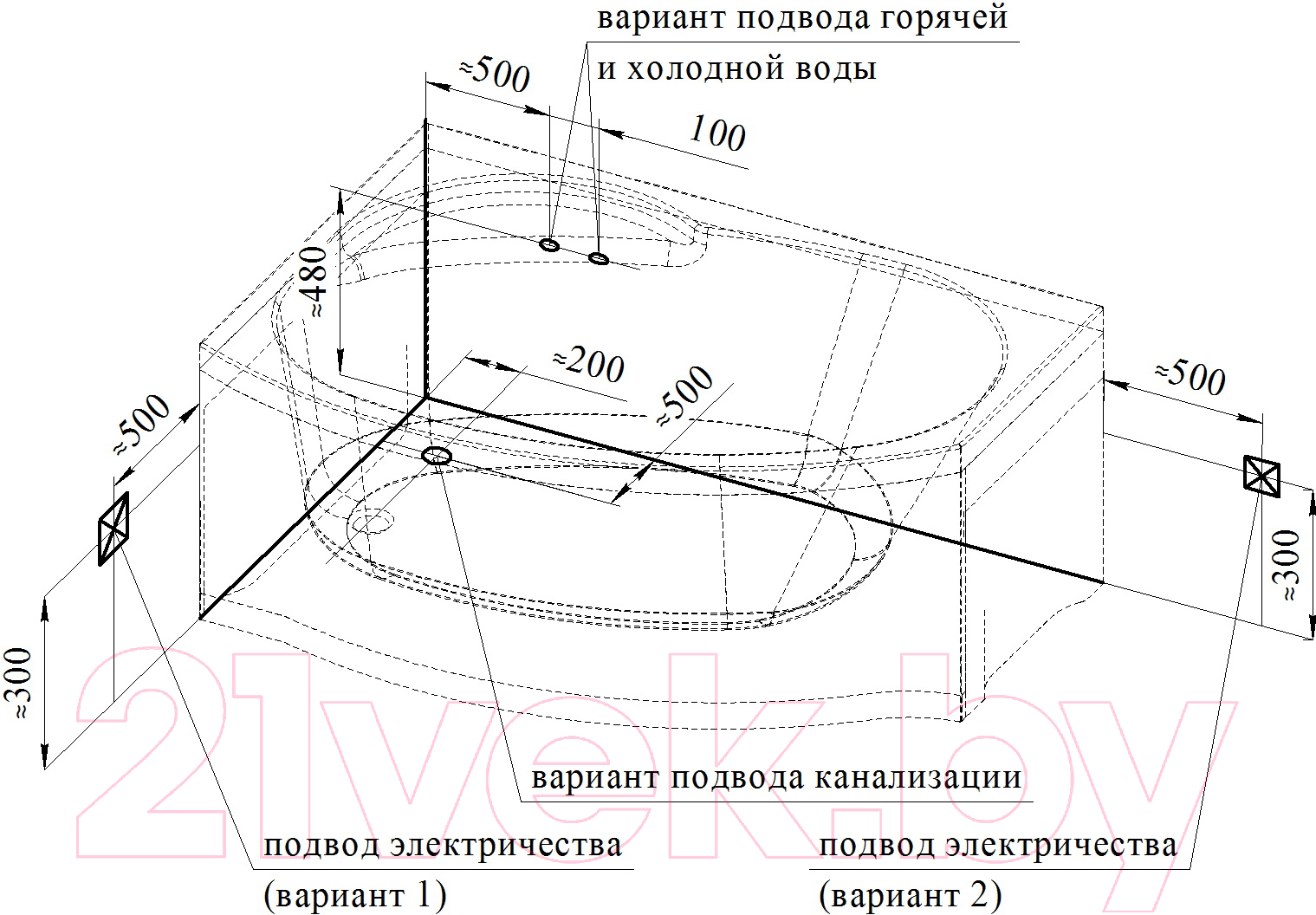 Ванна акриловая Vannesa Монти 150x105 L / 2-01-0-1-1-213Ч