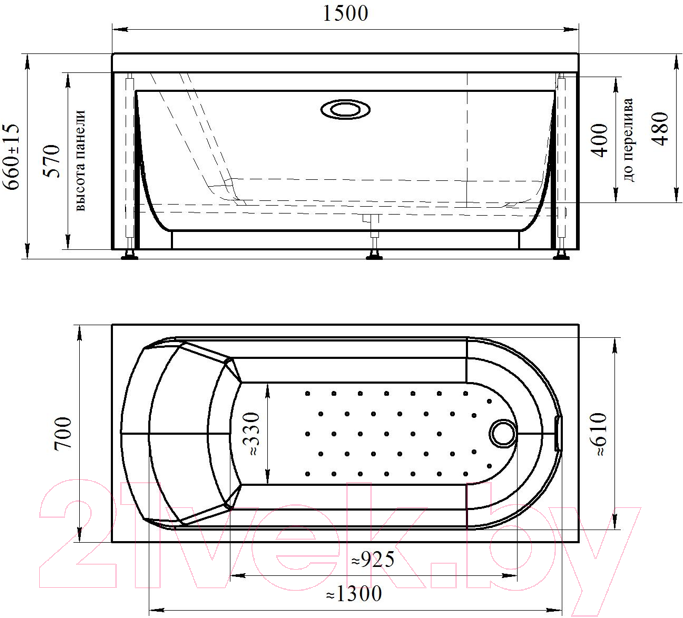 Ванна акриловая Vannesa Николь 150x70 / 2-01-0-0-1-239Ч