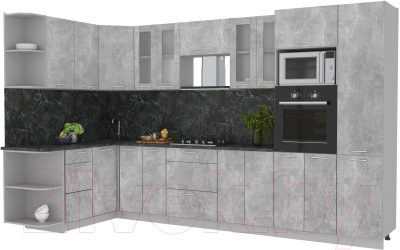 Кухонный гарнитур Интерлиния Мила 1.68x3.4 левая (бетон/кастилло темный)