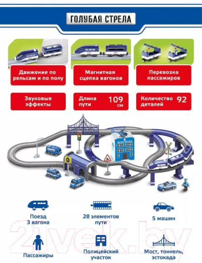 Железная дорога игрушечная Голубая стрела Скоростной поезд Полицейский участок / 95028