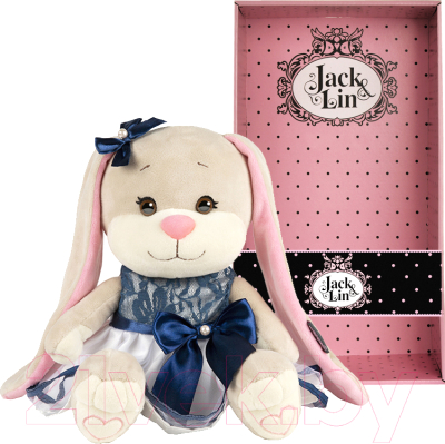 Мягкая игрушка Jack&Lin Зайка в сине-белом платье с бантом / JL-022004-25