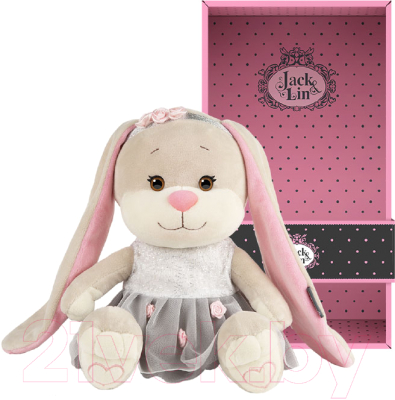 Мягкая игрушка Jack&Lin Зайка в сером платье с розовыми вставками / JL-022010-25
