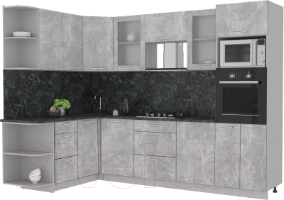Кухонный гарнитур Интерлиния Мила 1.68x2.8 левая (бетон/кастилло темный)