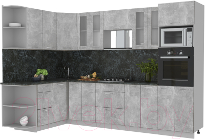 Готовая кухня Интерлиния Мила 1.68x3.0 левая (бетон/кастилло темный)