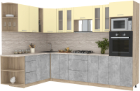 Кухонный гарнитур Интерлиния Мила 1.88x3.0 левая (ваниль/бетон/травертин) - 
