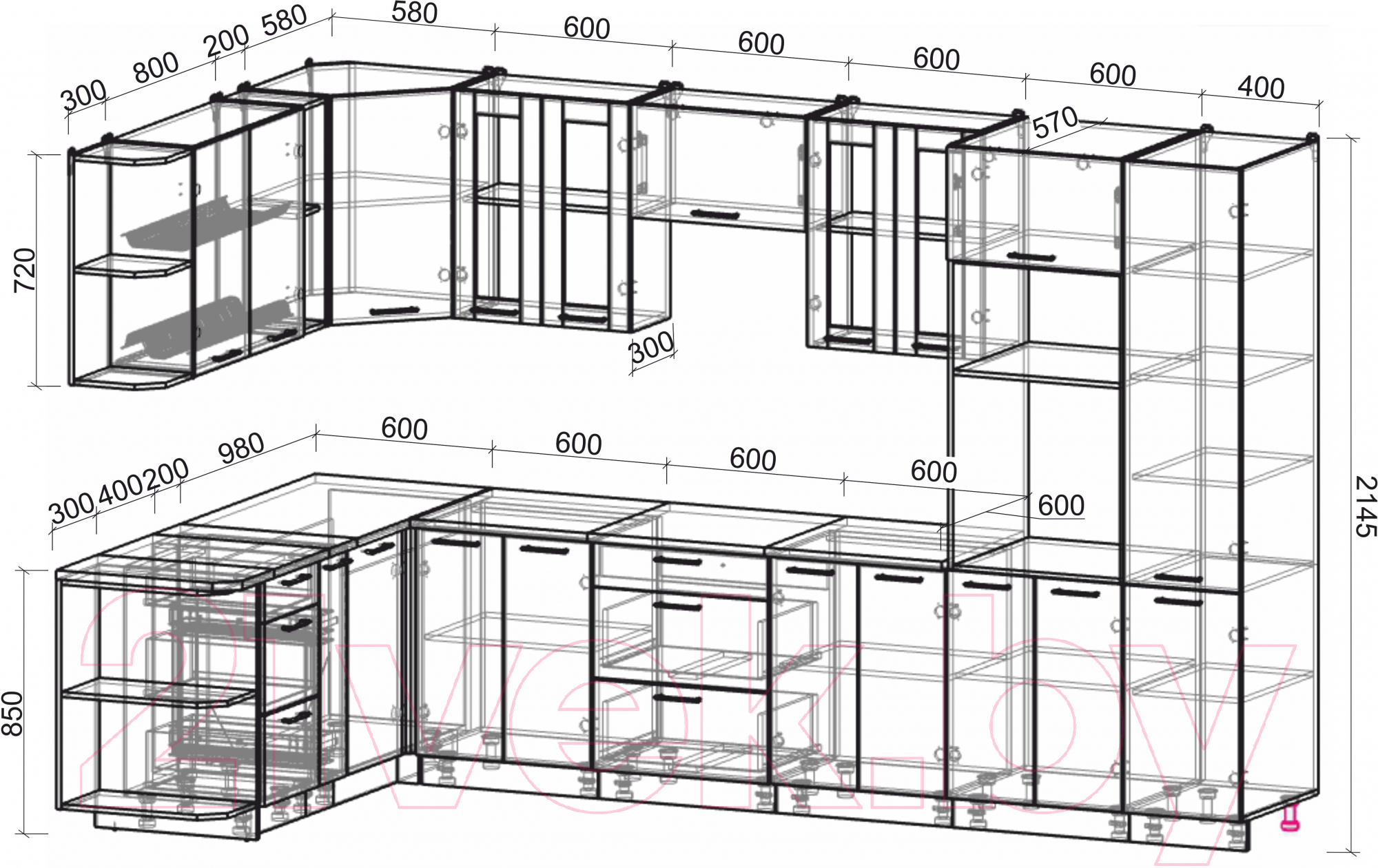 Готовая кухня Интерлиния Мила 1.88x3.4 левая (ваниль/бетон/травертин)