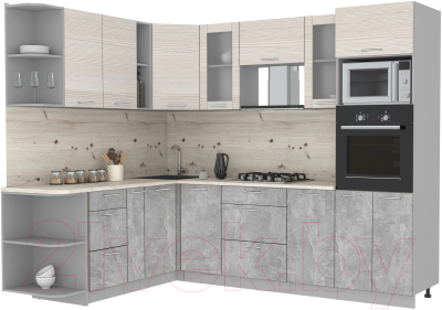 Готовая кухня Интерлиния Мила 1.88x2.6 левая (вудлайн кремовый/бетон/бискайская сосна)