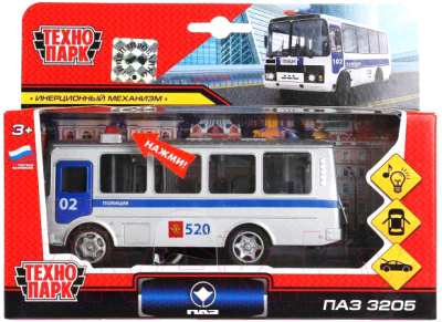 Автобус игрушечный Технопарк ПАЗ-3205 Полиция / CT11-257-6WB