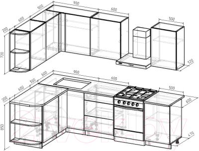 Готовая кухня Интермебель Микс Топ-18 2x1.7м левая (белый премиум/дуб крафт золотой/венато)