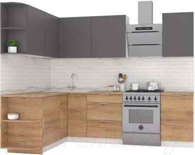 Готовая кухня Интермебель Микс Топ-18 2x1.7м левая (графит серый/дуб крафт золотой/дуб золотой)