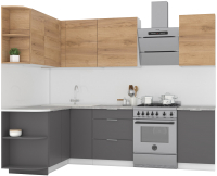 Готовая кухня Интермебель Микс Топ-18 2x1.7м левая (дуб крафт золотой/графит серый/дуб золотой) - 