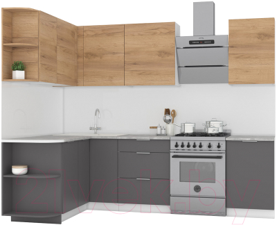 Готовая кухня Интермебель Микс Топ-18 2x1.7м левая (дуб крафт золотой/графит серый/дуб золотой)