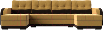Диван П-образный Лига Диванов Марсель 121 (микровельвет желтый/коричневый)