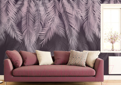 Фотообои листовые Citydecor Пальмовые листья (400х260, с оттенком пудровый-пурпурный)