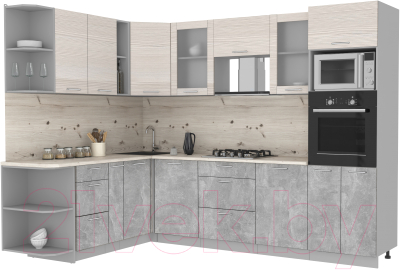 Готовая кухня Интерлиния Мила 1.88x2.8 левая (вудлайн кремовый/бетон/бискайская сосна)