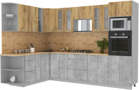 Кухонный гарнитур Интерлиния Мила 1.88x3.0 левая (дуб золотой/бетон/дуб бунратти) - 