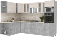 Кухонный гарнитур Интерлиния Мила 1.88x3.0 левая (вудлайн кремовый/бетон/бискайская сосна) - 