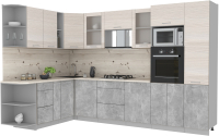 Кухонный гарнитур Интерлиния Мила 1.88x3.2 левая (вудлайн кремовый/бетон/бискайская сосна) - 