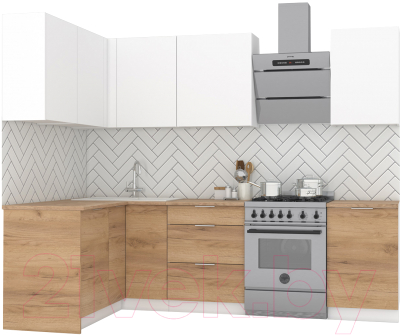 Готовая кухня Интермебель Микс Топ-22 2x1.42м левая (белый премиум/дуб крафт золотой/дуб золотой)