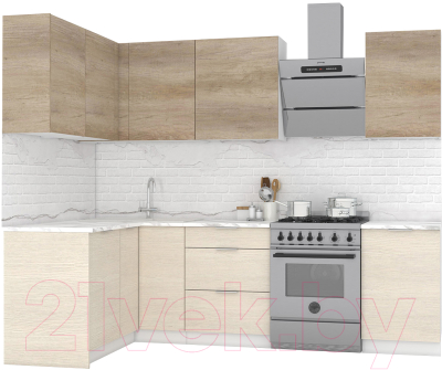 Готовая кухня Интермебель Микс Топ-22 2x1.42м левая (дуб каньон/вудлайн кремовый/венато)