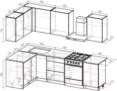 Готовая кухня Интермебель Микс Топ-22 2x1.42м левая (дуб каньон/вудлайн кремовый/венато)
