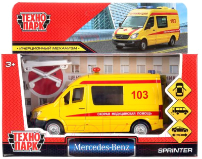 Автомобиль игрушечный Технопарк Mercedes-benz Sprinter Реанимация / SPRINTERVAN-14AMB-YE
