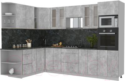 Готовая кухня Интерлиния Мила 1.88x3.0 левая (бетон/бетон/кастилло темный)
