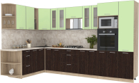 Кухонный гарнитур Интерлиния Мила 1.88x3.4 левая (салатовый/дуб венге/малага) - 