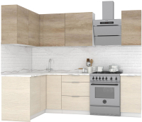 Кухонный гарнитур Интермебель Микс Топ-24 1.9x1.52м левая (дуб каньон/вудлайн кремовый/венато) - 