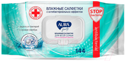 Влажные салфетки Aura Family для всей семьи с антибактериальным эффектом (144шт)