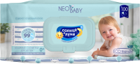 Влажные салфетки детские Солнце и луна Neo Baby 0+ без отдушки 99% воды (100шт) - 