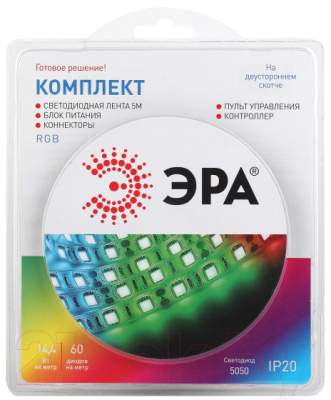 Светодиодная лента ЭРА 5050kit-14.4-60-12-IP20-RGB-5m / Б0043067