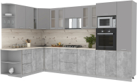 Кухонный гарнитур Интерлиния Мила 1.88x3.4 левая (серебристый/бетон/бискайская сосна) - 