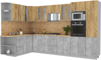 Кухонный гарнитур Интерлиния Мила 1.88x3.4 левая (дуб золотой/бетон/дуб бунратти) - 